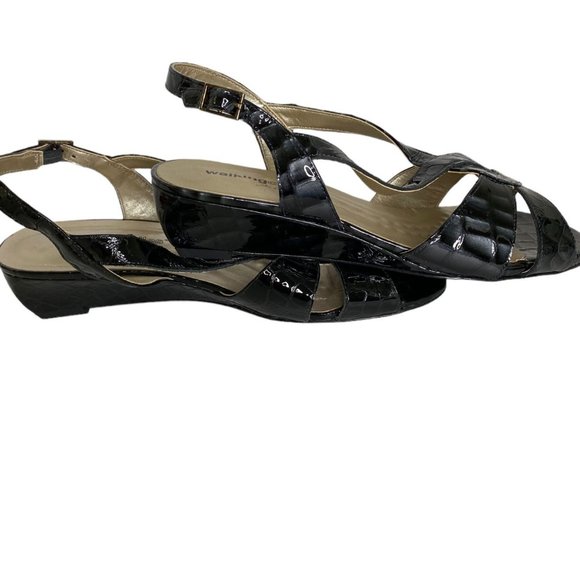 Walking Cradles Women’s 10WW Black Patent Leather Croc Slingback Sandals Resort - Picture 2 of 9